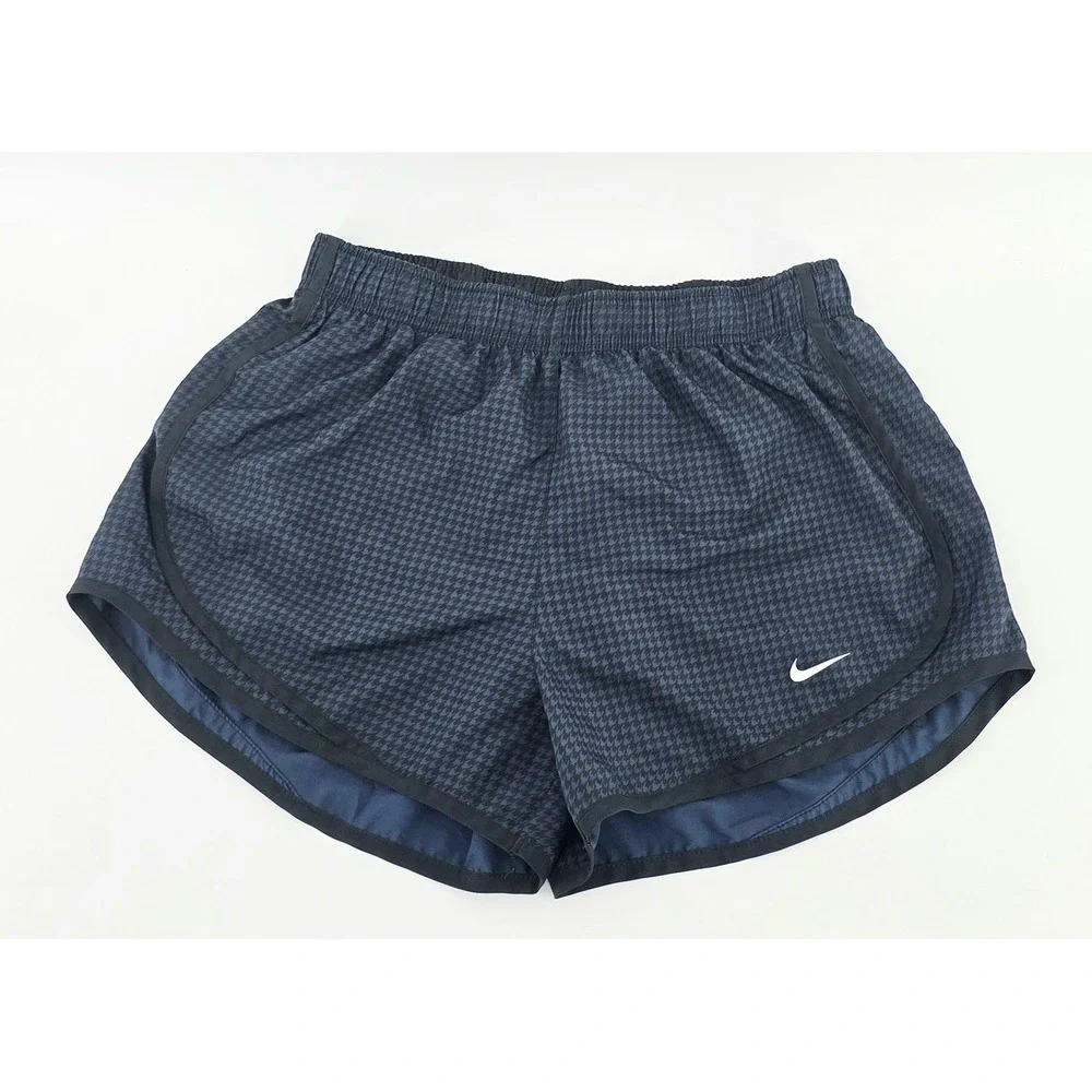 Nike Women Size Medium Dark Blue Houndstooth Athletic Dri FIT Running Shorts